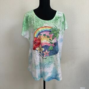 Kai Wahine Shirt Women XXL Hawaiian Colorful Burnout Short Sleeve Casual Knit